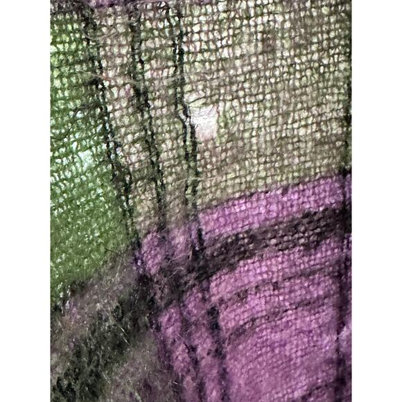 Vintage mohair blend throw blanket purple green 50x70”plaid moffat handloom - Picture 16 of 16